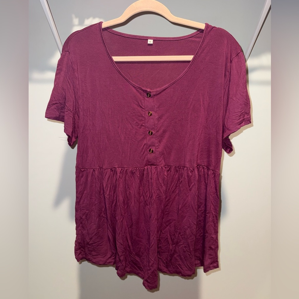 Women's Purple Button-Down Short Sleeve Top - NURSING FRIENDLY